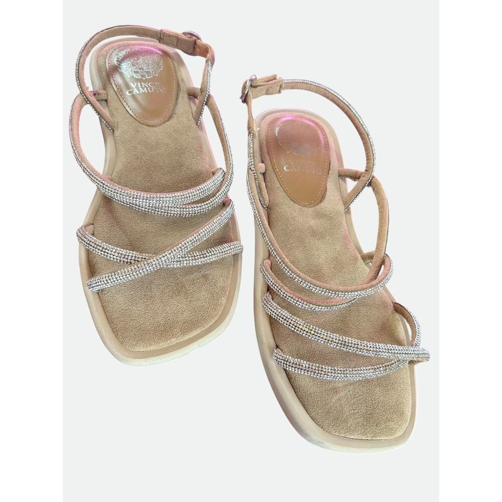 Vince Camuto Bling Flat Strappy Nude Sandals Size 5 EUC